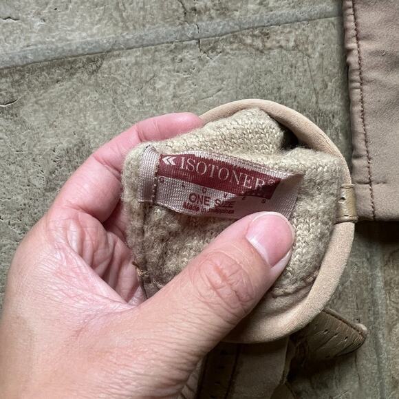 Vtg 80s Isotoner Driving Gloves Taupe Faux Leather Lined Biker Utility Grunge - Picture 3 of 5